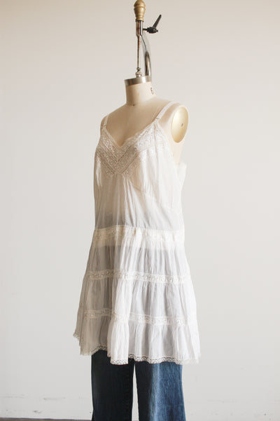 1950s White Tiered Embroidered Slip Dress