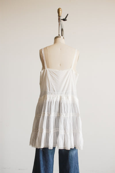 1950s White Tiered Embroidered Slip Dress