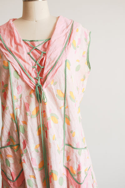 1920s Pink Feedsack Sleeveless Dress