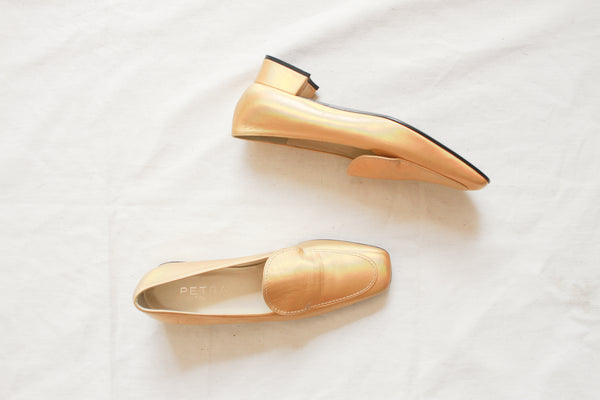 1990s Petra Firenze Yellow Leather Iridescent Loafers Sz 8.5