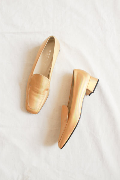 1990s Petra Firenze Yellow Leather Iridescent Loafers Sz 8.5