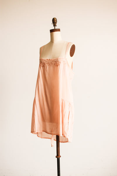 1930s Blush Silk Embroidered Chemise Step-In