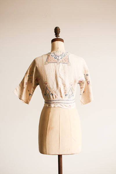 1940s Embroidered Tablecloth Wrap Blouse