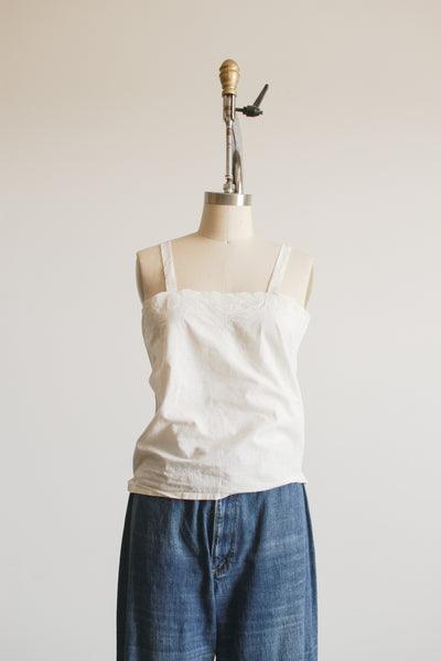 1910s Cream Cotton Embroidered Sleeveless Top
