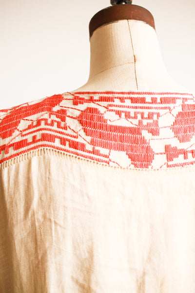 1920s Coral Embroidered Linen Dress