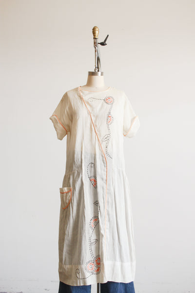 1920s Pale Yellow Floral Cotton Dress