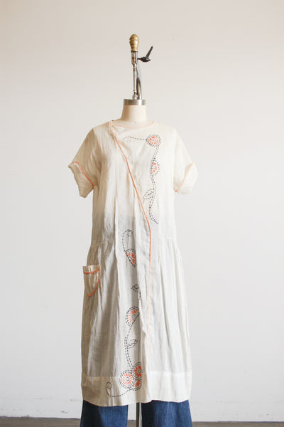 1920s Pale Yellow Floral Cotton Dress