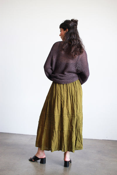 Oaxacan Olive Gauzy Tiered Midi Skirt