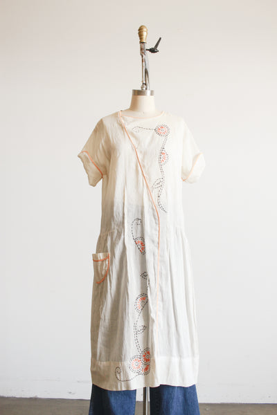 1920s Pale Yellow Floral Cotton Dress