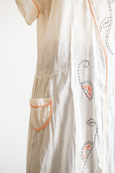 1920s Pale Yellow Floral Cotton Dress