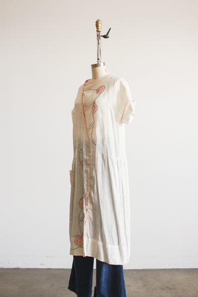 1920s Pale Yellow Floral Cotton Dress