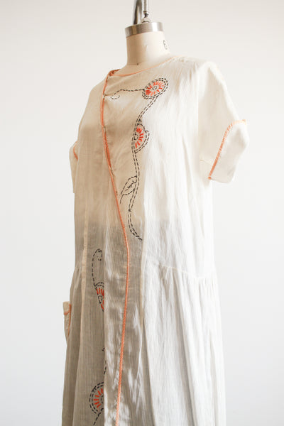 1920s Pale Yellow Floral Cotton Dress