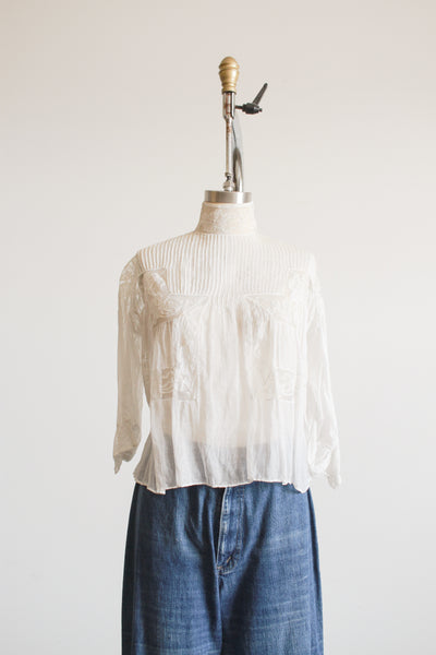 Edwardian White Cotton Voile Pleated Blouse