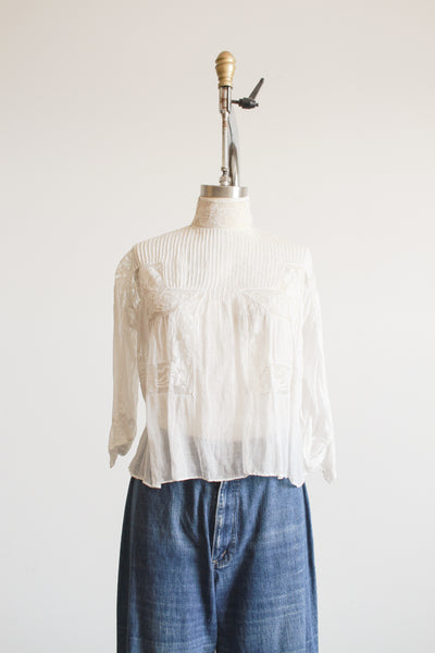 Edwardian White Cotton Voile Pleated Blouse