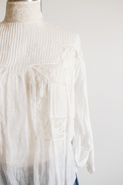Edwardian White Cotton Voile Pleated Blouse