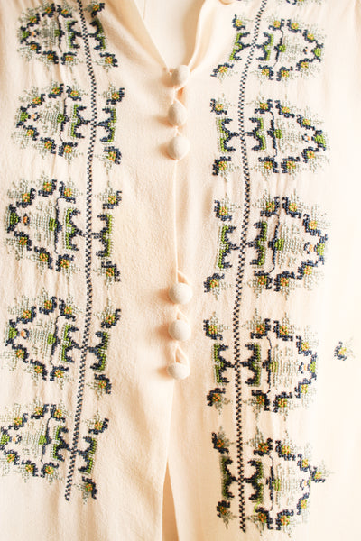 1930s Eastern European Silk Crepe Embroidered Blouse