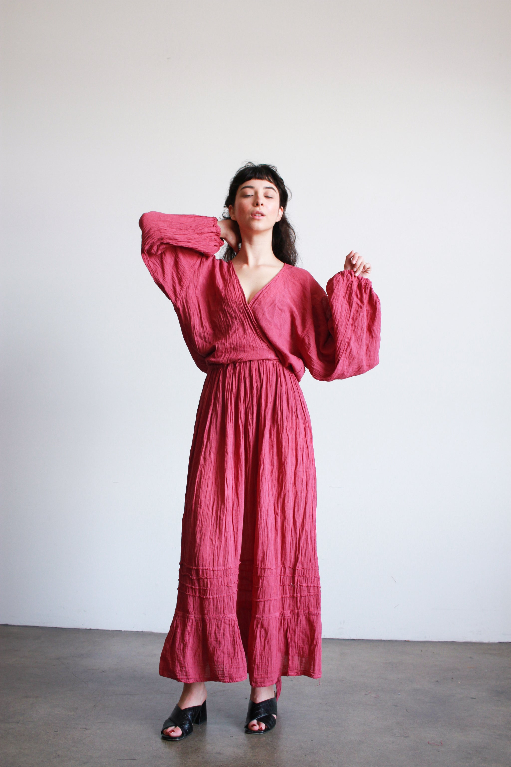 Oaxacan Gauzy Cotton Wrap Maxi Dress Berry