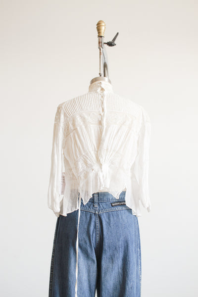 Edwardian White Cotton Voile Pleated Blouse