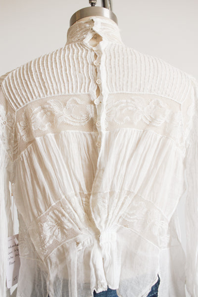 Edwardian White Cotton Voile Pleated Blouse