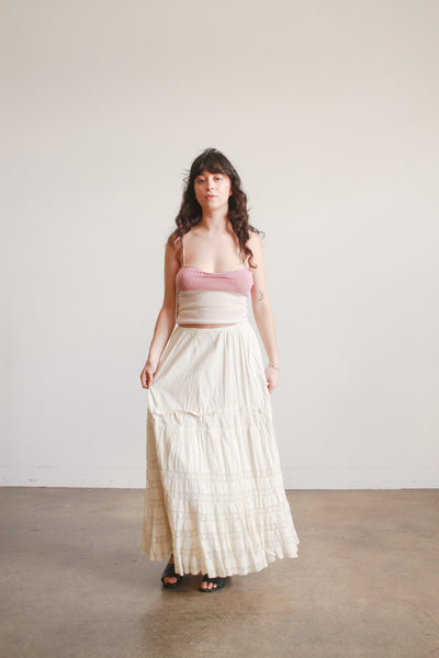 Antique Edwardian Beige Tiered Petticoat
