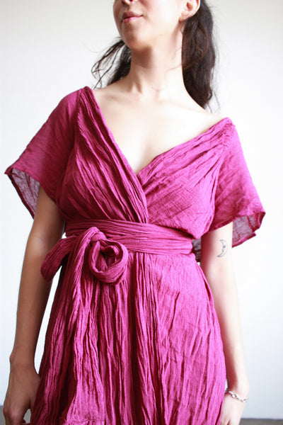Oaxacan Berry Dyed Gauzy Wrap Dress