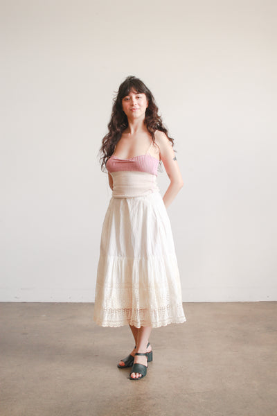 Antique Edwardian Eyelet Embroidered Midi Skirt