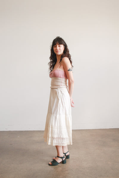 Antique Edwardian Eyelet Embroidered Midi Skirt