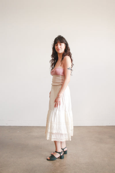 Antique Edwardian Eyelet Embroidered Midi Skirt