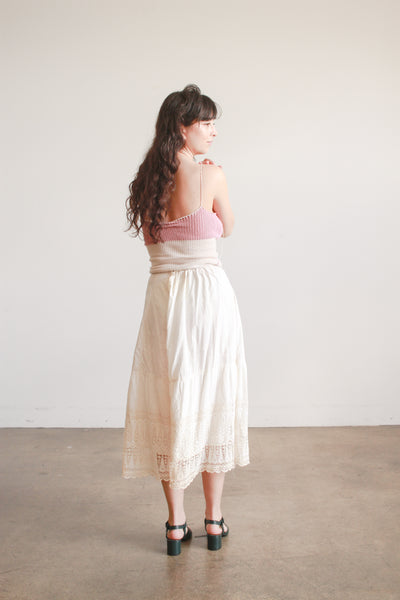 Antique Edwardian Eyelet Embroidered Midi Skirt