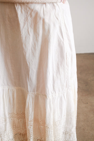 Antique Edwardian Eyelet Embroidered Midi Skirt