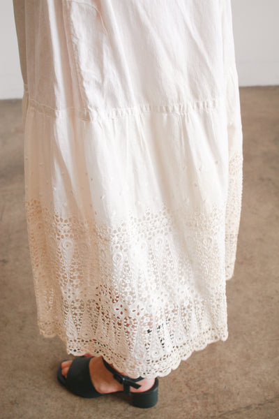 Antique Edwardian Eyelet Embroidered Midi Skirt