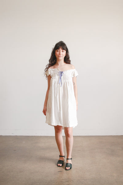 1900s Cream Cotton Ruched Cap Sleeve Nightdress