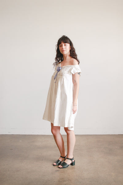 1900s Cream Cotton Ruched Cap Sleeve Nightdress