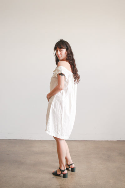 1900s Cream Cotton Ruched Cap Sleeve Nightdress