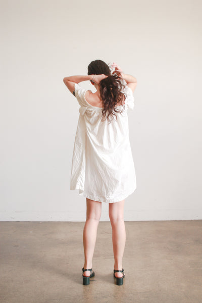 1900s Cream Cotton Ruched Cap Sleeve Nightdress