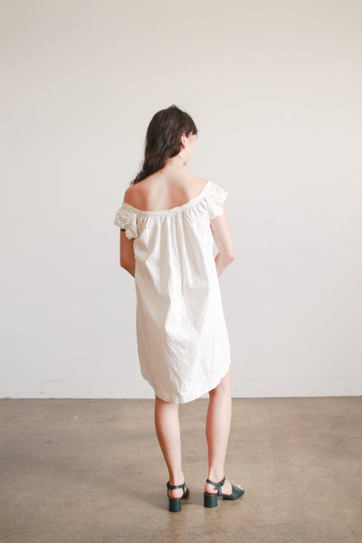 1900s Cream Cotton Ruched Cap Sleeve Nightdress