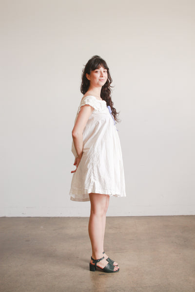1900s Cream Cotton Ruched Cap Sleeve Nightdress