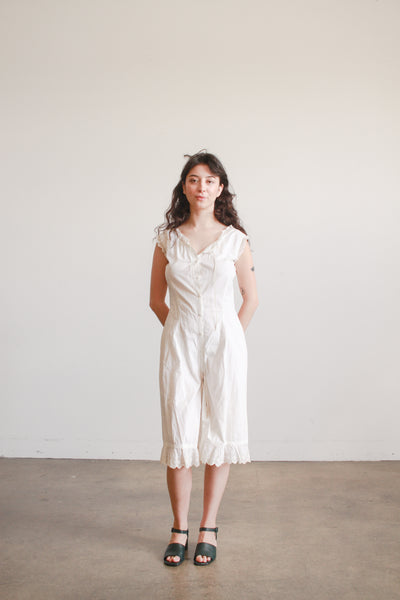 Antique Cream Cotton Bloomer Romper