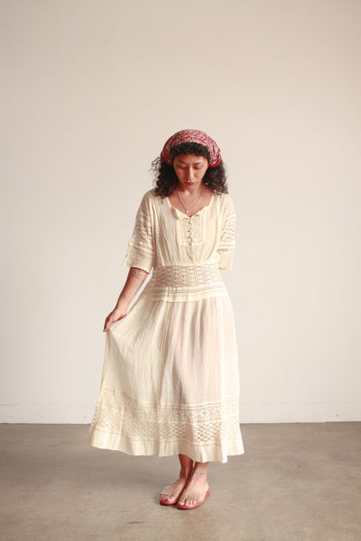 Edwardian Ecru Cotton Voile Crochet Inset Dress