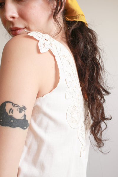 1950s Cream Tape Lace Sleeveless Dress