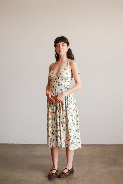 1980s Cotton Rosette Print Midi Dress