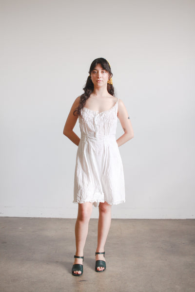 1910s Edwardian White Cotton Voile Romper