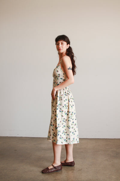 1980s Cotton Rosette Print Midi Dress