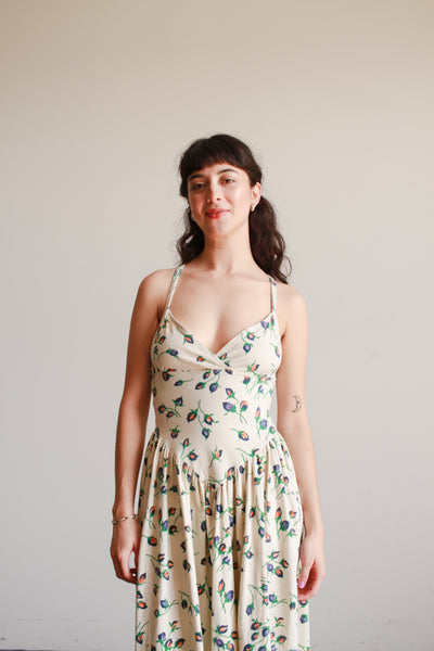 1980s Cotton Rosette Print Midi Dress