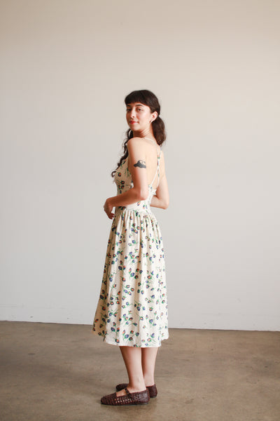 1980s Cotton Rosette Print Midi Dress