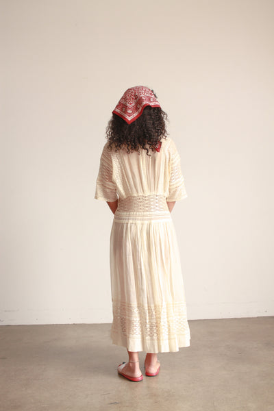 Edwardian Ecru Cotton Voile Crochet Inset Dress