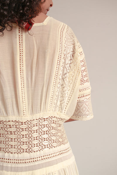 Edwardian Ecru Cotton Voile Crochet Inset Dress
