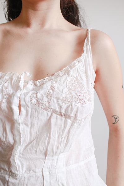 1910s Edwardian White Cotton Voile Romper