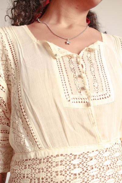 Edwardian Ecru Cotton Voile Crochet Inset Dress