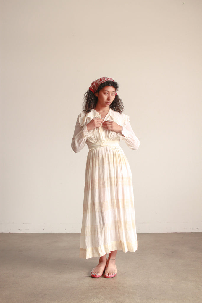 Edwardian Beige Cotton Voile Ruffle Lawn Dress Edwardian Beige Cotton Voile Ruffle Lawn Dress